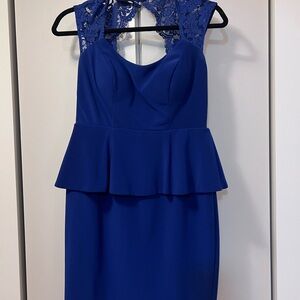 Elegant Blue Lace Peplum Dress